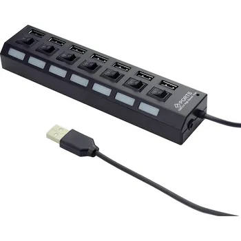 USB hub Aktivní napájený rozbočovač HUB USB 2.0 se 7 porty, vypínači + napájecí adaptér
