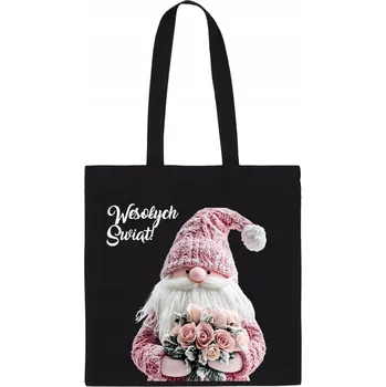 Obraz BAVLNĚNÁ TAŠKA černá s potiskem vánoční Růžový skřítek