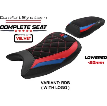 Sedlo na kolo TPZ Italia Kompletní sedlo BMW S 1000 RR 19-25 Varel Velvet Comfort snížené potah sedla: s logem RDB (red-blue)