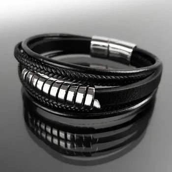 Náramek Exkluzivní pánský náramek z kůže a oceli, balený v dárkové krabičce č. 1326