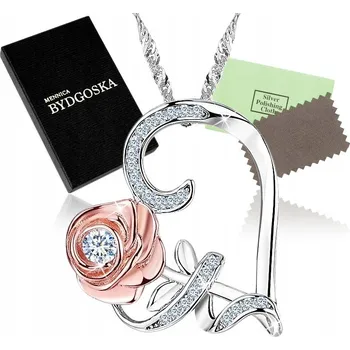 Náhrdelník STŘÍBRNÝ NÁHRDELNÍK SRDCE S RŮŽÍ ŘETÍZEK S PŘÍVĚSKEM