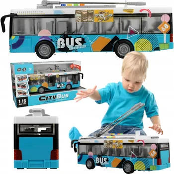 autíčko Městský autobus Hračka Trolejbus Otevírací dveře Pohon Světla LED Zvuky