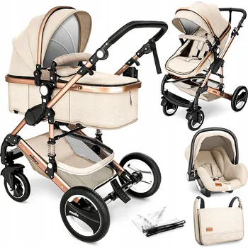 Přeprava dětí Kiduku Kombinovaný dětský kočárek 3v1 béžový AUTOSEDAČKA KORBIČKA SPORTOVNÍ VERZE