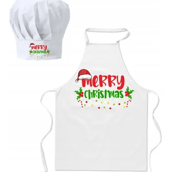Kuchyňská zástěra Vánoční Sada Zástěra a Kuchařská Čepice barevné Veselé Vánoce