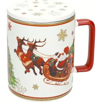 Hrnek na sypaný čaj se sítkem 350ml CHRISTMAS BRANDANI (barva - červená s motivem)