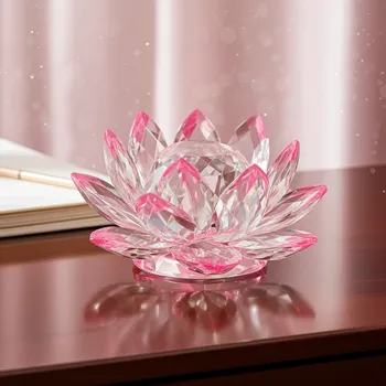 Křišťálový Květ Lotos XL / Sklo růžová