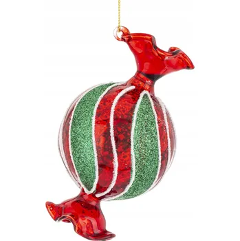 Vánoční dekorace SKLENĚNÁ VÁNOČNÍ KOULE NA VÁNOČNÍ BONBÓNY CUKROVINKY DÁREK 11x6,5x6,5 cm žlutá