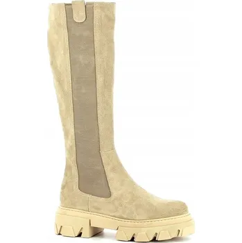 Dámské kozačky CARINII B5963 KOZAČKY KOZAČKY SEMIŠOVÁ KŮŽE BÉŽOVÁ 40