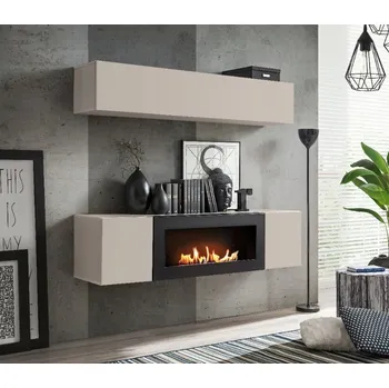 Obývací stěna Nábytková Stěna do obývacího pokoje s krbem FLY N1 Kašmír