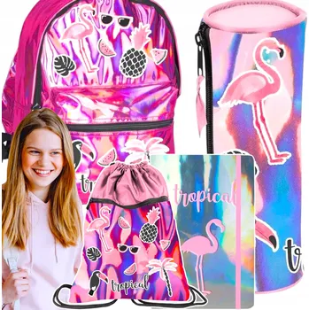 Sportovní batoh PASO HOLOGRAMY SADA 4V1 BATOH NOTES SÁČEK TUBA PRO DÍVKU DO ŠKOLKY