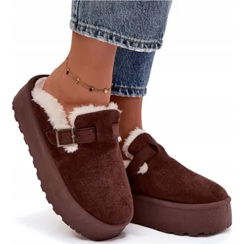 Dámská obuv Dámské sněhule z eko semiše na platformě, s KOŽÍŠEK, PÁSEK a přezkou, čokoládové, velikost 38