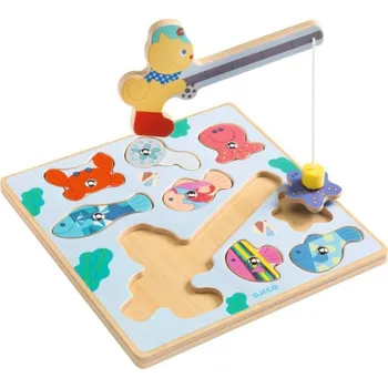 puzzle pro nejmenší Djeco Vkládací puzzle Rybolov s kočičkou