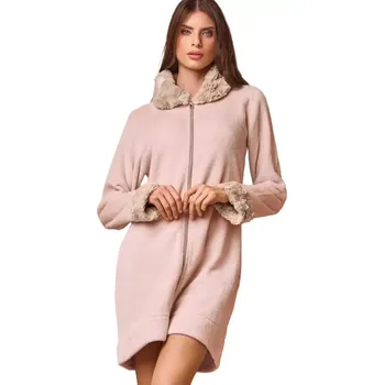 Dámský župan Dámský elegantní župan na zip s kožešinovým límcem Lormar 673879 cipria velikost L