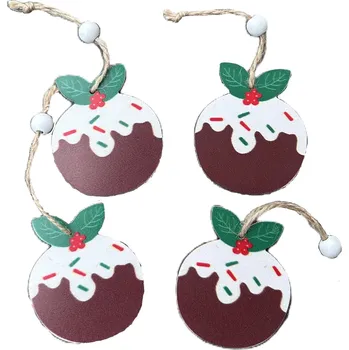 Vánoční dekorace Závěsná dřevěná baňka, červená - 6 cm