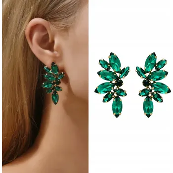 Náušnice Zelené společenské náušnice křidélka se zirkony u ucha, puzetky zlaté barvy