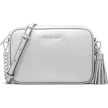 Módní doplněk Michael Kors Ginny kožená crossbody kabelka stříbrná
