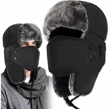 Čepice ZIMNÍ ČEPICE Teplá pánská Kožíšek Módní černá šála na zimu