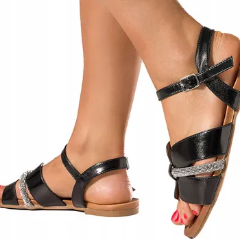 Dámské sandále DÁMSKÉ LEHKÉ SANDÁLY S OZDOBNÝMI ZIRKONY, PLOCHÝ PODPATEK, LETNÍ OBUV vel. 39