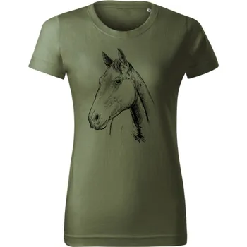 Dámské tričko, kresba koně 2 Khaki S
