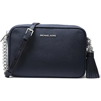 Michael Kors Ginny kožená crossbody kabelka tmavě modrá silver