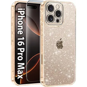Pouzdro na mobilní telefon Pouzdro pro iPhone 16 Pro Max SILIKONOVÝ TŘPYTIVÝ POUZDRO + OCHRANNÉ SKLO