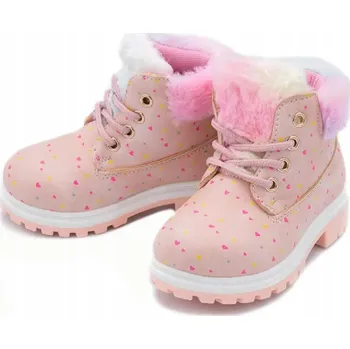 Dámská zimní obuv Kotníkové Boty zimní boty pro dívku, růžové kožíšek na zavazování, teplé, velikost 27
