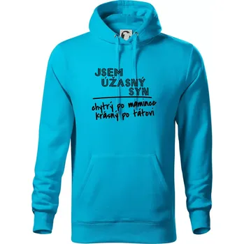 Pánská mikina Jsem úžasný syn - Mikina pánská Cape s kapucí - 4XL ( Světlý tyrkys )