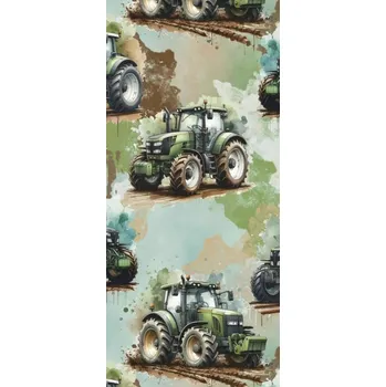 Teplákovina nepočesaná- Zelený traktor hnědá metráž