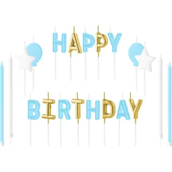 Party dekorace Narozeninové svíčky s písmeny Happy Birthday, modré– stylové narozeniny Oslavino.cz