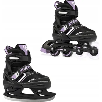 Kolečkové brusle Kolečkové brusle 2v1 Raven Helixi Black/Violet svítící kola LED Velikost bruslí: EU 30-33, Typ nože: Dámský (se zoubky)