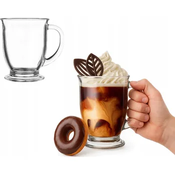 Skleněný hrnek Kubas sklenice s uchem Káva Čaj Svařené víno Latte 400 ml