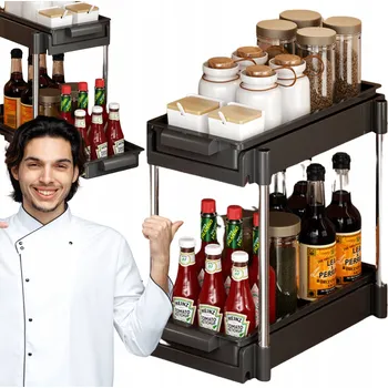 ČERNÝ VYSOUVACÍ DVOUÚROVŇOVÝ ORGANIZÉR NA KOŘENÍ / STOJÁNEK