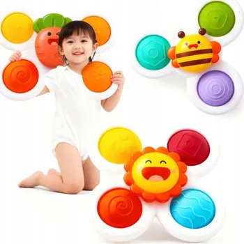 Hračka pro nejmenší Sada 3 hraček do vany pro miminka 1-3 roky s přísavkou a rotujícími prvky