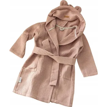 Dívčí župan Dětský župan s kapucí Starorůžová Velikost 98-104, Ouška Medvídka, Dlouhý Rukáv
