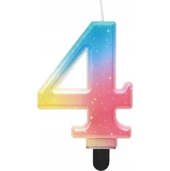 Dortová svíčka NAROZENINOVÁ ČÍSLICE 4 OMBRE PASTELOVÝ dort