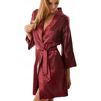 Dámský župan DÁMSKÝ ŽUPAN Župan Panama S Bordová Krátký Saténový Kimono Ženský
