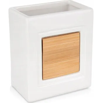 Držák na kartáček Kelímek do KOUPELNY bílý bambusový držák na kartáčky a zubní pastu