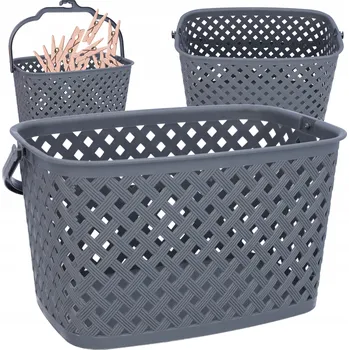 Úložný box Košík na kolíčky, závěsný box na kolíčky, obdélníkový, šedý, 22x14x13 cm