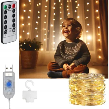 Vánoční dekorace Světelný řetěz ZÁCLONA S HÁČKY 300 cm na baterie/do sítě bílá