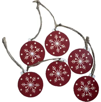 Vánoční dekorace Dřevěná baňka vločka červená, závěsná - 5 cm