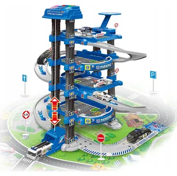 autíčko Dětská garáž Kinderini s výtahem a zvukovými efekty 1:64, modrá