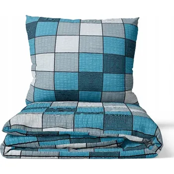 Povlečení Sada povlečení z krepové kůry 160x200 Tyrkysová kostka Silná Česká výroba