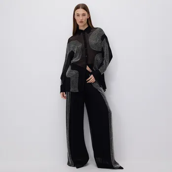 Reserved - Kalhoty z viskózou s aplikací - černý - 372HX-99X - 372HX-99X-M