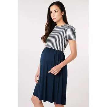 Těhotenské šaty Těhotenské a kojící šaty z organické bavlny Navy/ Stripes