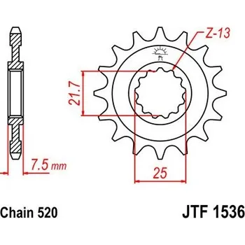 Řetězová sada pro motocykl Řetězové kolečko JT JTF 1536-14 14 zubů, 520
