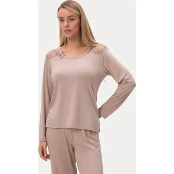 Dámské noční prádlo Luisa Moretti Dámské bambusové pyžamo PAOLA, Béžová, V dárkovém boxu, Bambusové vlákno 100%, Dlouhý rukáv - vel. XL