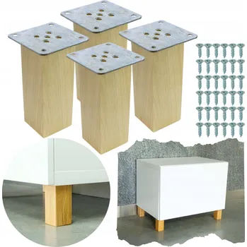 Obraz SADA Dubové nohy 12 CM, dřevěné nožky surové hranaté, 4 KUSY