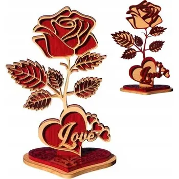 Obraz Dřevěná RŮŽE 3D květina na podstavci dárek Láska Valentýn Den matek