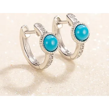 Náušnice Retro tyrkysové náušnice pro ženy, stříbro S925, bílé zlato