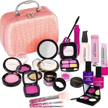 Kosmetická taška Kosmetický kufřík 20 x 8 x 19 cm Růžový make-up set pro děti 21 kusů Stimulované líčicí produkty se štětečky rtěnkou řasenkou stíny lakem a doplňky